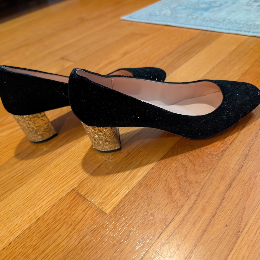 Kate Spade Black Heels with Gold Block